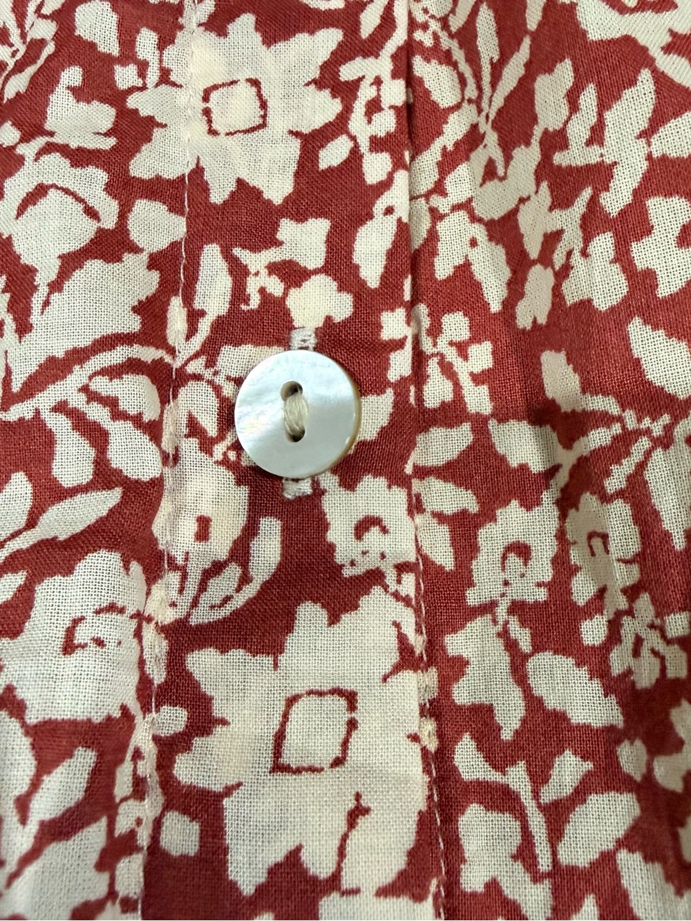 Faherty Carmel Red Cream Floral Belted Shirt Midi Dress Organic Cotton Size L - Picture 8 of 16